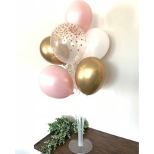 Meri Parti Balon Standı ve Balon Pembe Şeffaf Gold Beyaz Renk Balon Konsept Doğum Günü Stand