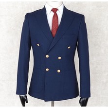 Jan Carlucci Yazlık Kruvaze -Yarım Astar- Metal Düğme Slimfit Drop 6 Ceket-Lacivert