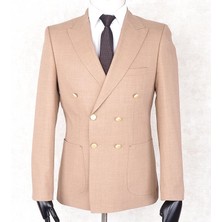 Jan Carlucci Yazlık Kruvaze -Yarım Astar- Metal Düğme Slimfit Drop 6 Ceket- Açık Somon Rengi