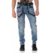Cipo & Baxx CD795 Biker Jeans Deri Detaylı Mavi Pantolon