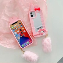 Mi7a Iphone 14 Pro Max Uyumlu Aynalı Sevimli Ponponlu Pembe Tavşan Kılıf