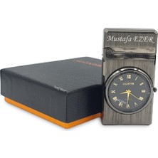 Sedef Silver Saat Şeklinde Pürmüz Mavi Torch Hem Saat Hem Cakmak Jet Lighter Gazli Çakmak