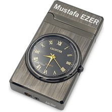 Sedef Silver Saat Şeklinde Pürmüz Mavi Torch Hem Saat Hem Cakmak Jet Lighter Gazli Çakmak