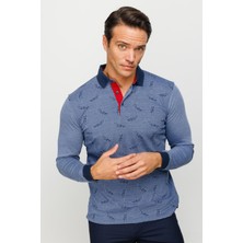 Desen Triko Erkek Polo Yaka Tüy Desenli Sweatshirt Lacivert