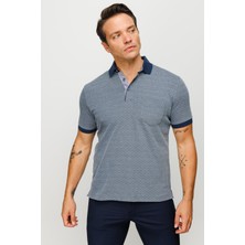 Desen Triko Erkek Polo Yaka Cepli Jakarlı Tshirt Füme