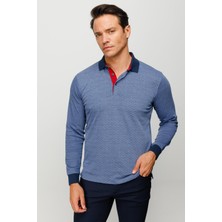 Desen Triko Erkek Polo Yaka Jakarlı Minik Desenli Sweatshirt Saks