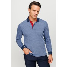 Desen Triko Erkek Polo Yaka Jakarlı Minik Desenli Sweatshirt Saks