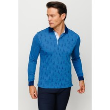 Desen Triko Erkek Polo Yaka Yelken Desenli Sweatshirt Saks