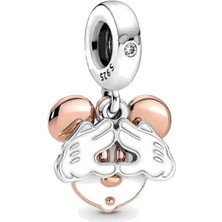 Ni Aksesuar Gümüş S925 Damgalı Disney Mickey Mouse Gizlenen Çift Sallantılı Charm