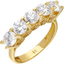 Chavin 5 Taş 2,5 Crt. Taşlı 3,3 Gr. Altın Zirkon Yüzük Du37