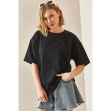 Xhan Siyah Oversize Basic T-Shirt 3YXK1-47087-02