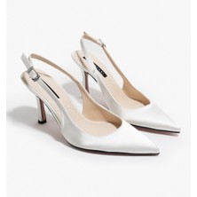 Nişantaşı Shoes Mendy Sedef Saten Kemer Detay Sivri Burun Kadın Topuklu Ayakkabı