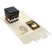 Ihvan Kabe Desenli Özel Kutulu Mevlüt Seti Tül Şal Inci Tesbih Yasin Kitabı Krem