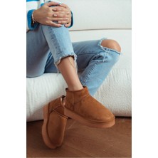 Nişantaşı Shoes Mini Taba Süet Içi Kürklü Kalın Taban Kadın Bot