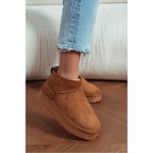 Nişantaşı Shoes Mini Taba Süet Içi Kürklü Kalın Taban Kadın Bot