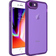 Case 4U Apple iPhone SE 2022 / SE 2020 / 8 / 7 Kılıf Kamera Korumalı Parlak Tasarımlı Renkli Darbe Emici Transparan Post Kapak Derin Mor