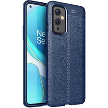 Case 4U One Plus 9 Kılıf Rugan Armor Deri Görünümlü Yüksek Kalite Silikon Niss Lacivert