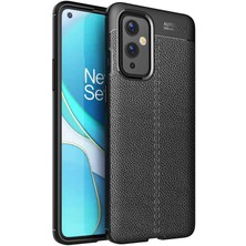 Case 4U One Plus 9 Kılıf Rugan Armor Deri Görünümlü Yüksek Kalite Silikon Niss Siyah