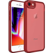 Case 4U Apple iPhone SE 2022 / SE 2020 / 8 / 7 Kılıf Kamera Korumalı Parlak Tasarımlı Renkli Darbe Emici Transparan Post Kapak Kırmızı