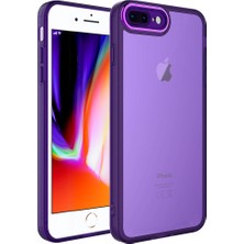 Case 4U Apple iPhone 7 Plus / 8 Plus Kılıf Kamera Korumalı Parlak Tasarımlı Renkli Darbe Emici Transparan Post Kapak Derin Mor