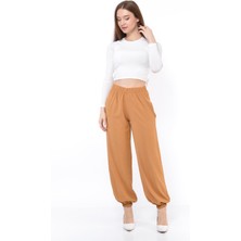 Nuseel Kadın Beli Lastikli Şalvar Pantolon Taba