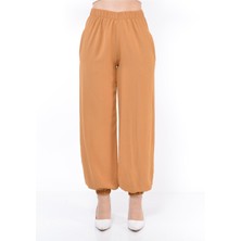 Nuseel Kadın Beli Lastikli Şalvar Pantolon Taba