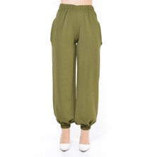 Nuseel Kadın Beli Lastikli Şalvar Pantolon Haki