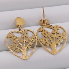 Hena Çelik Gold Gönül Ağacı Model Küpe