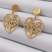 Hena Çelik Gold Gönül Ağacı Model Küpe