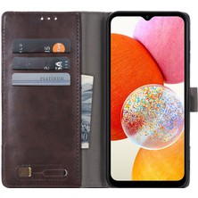 Cool-M Samsung Galaxy A14 4g / 5g Canvas Pu Deri Ekleme Telefon Kılıf Cüzdan Stand Kapağı (Yurt Dışından)