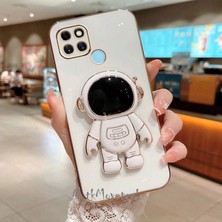 MTK Moveteck Xiaomi Redmi 9c Astronot Kılıf Standlı Sevimli Parlak Gold Altın Kenarlı Tam Korumalı Açılıp Kapanan Stand