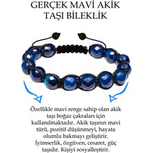 Tesbih Atölyesi Sertifikalı Fasetli Mavi Akik Taşı Bileklik - Makrome