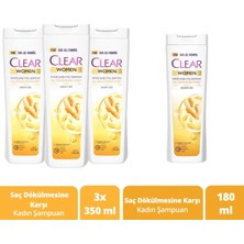 Clear Women Kepeğe Karşı Etkili Şampuan Saç Dökülmesine Karşı Zencefil Özü 350 ml x3 + 180 ml