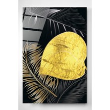 Hinora Altın Yapraklar Serisi 3 Cam Tablo, Dekoratif Cam Tablo, Modern Cam Tablo