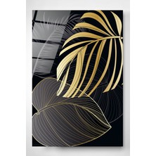 Hinora Altın Yapraklar Serisi 2 Cam Tablo, Dekoratif Cam Tablo, Modern Cam Tablo