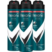 Rexona Men Erkek Sprey Deodorant Invisible Black & White 72 Saat Kesintisiz Üstün Koruma 150 ml X3