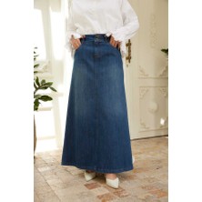 Neways 2254-DENIM Klasik Etek Koyu Mavi