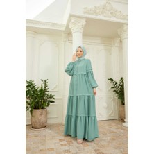 Neways 6549-BERLIN  Düğmeli Büzgülü Ferace Mint Yeşili