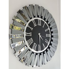 Ayna Denizi Güneş Smoked Jet Black Model Gümüş Siyah Renk 85 Cm Dekoratif Aynalı Duvar Saati
