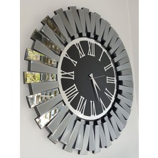 Ayna Denizi Güneş Smoked Jet Black Model Gümüş Siyah Renk 85 Cm Dekoratif Aynalı Duvar Saati