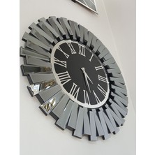 Ayna Denizi Güneş Smoked Jet Black Model Gümüş Siyah Renk 85 Cm Dekoratif Aynalı Duvar Saati