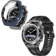 Apsuwa Huawei Watch Ultimate Kordon Kayış Soft Silikon Siyah + Ekran Koruyucu Kasa Lacivert