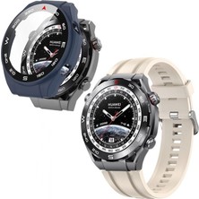 Apsuwa Huawei Watch Ultimate Kordon Kayış Soft Silikon Krem + Ekran Koruyucu Kasa Lacivert