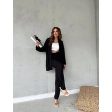 Escbutik Kadın Beli Lastikli Bürümcük Kumaş Pantolon Kimono 2li Takım Set