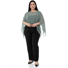 Disentis Modest Büyük Beden Asimetrik Kesim Şifon Su Yeşili Pelerin Bolero