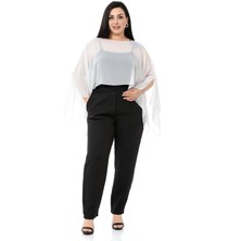 Disentis Modest Büyük Beden Asimetrik Kesim Şifon Beyaz Pelerin Bolero