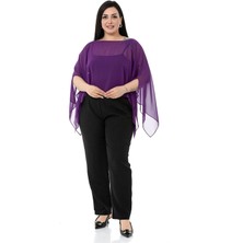 Disentis Modest Büyük Beden Asimetrik Kesim Şifon Mor Pelerin Bolero