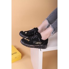 Layki Astra Taşlı Desenli Şeffaf Taban Siyah Renkli Kadın Sneaker