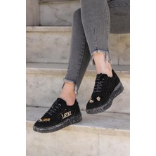Layki Astra Taşlı Desenli Şeffaf Taban Siyah Renkli Kadın Sneaker