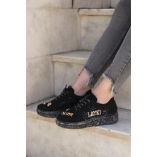 Layki Astra Taşlı Desenli Şeffaf Taban Siyah Renkli Kadın Sneaker